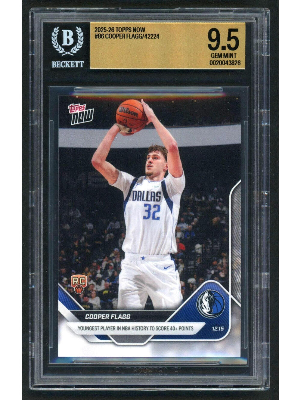 2025 Topps NOW: # 86 Cooper Flagg Youngest To Score 40 (RC) BGS 9.5 Gem Mint
